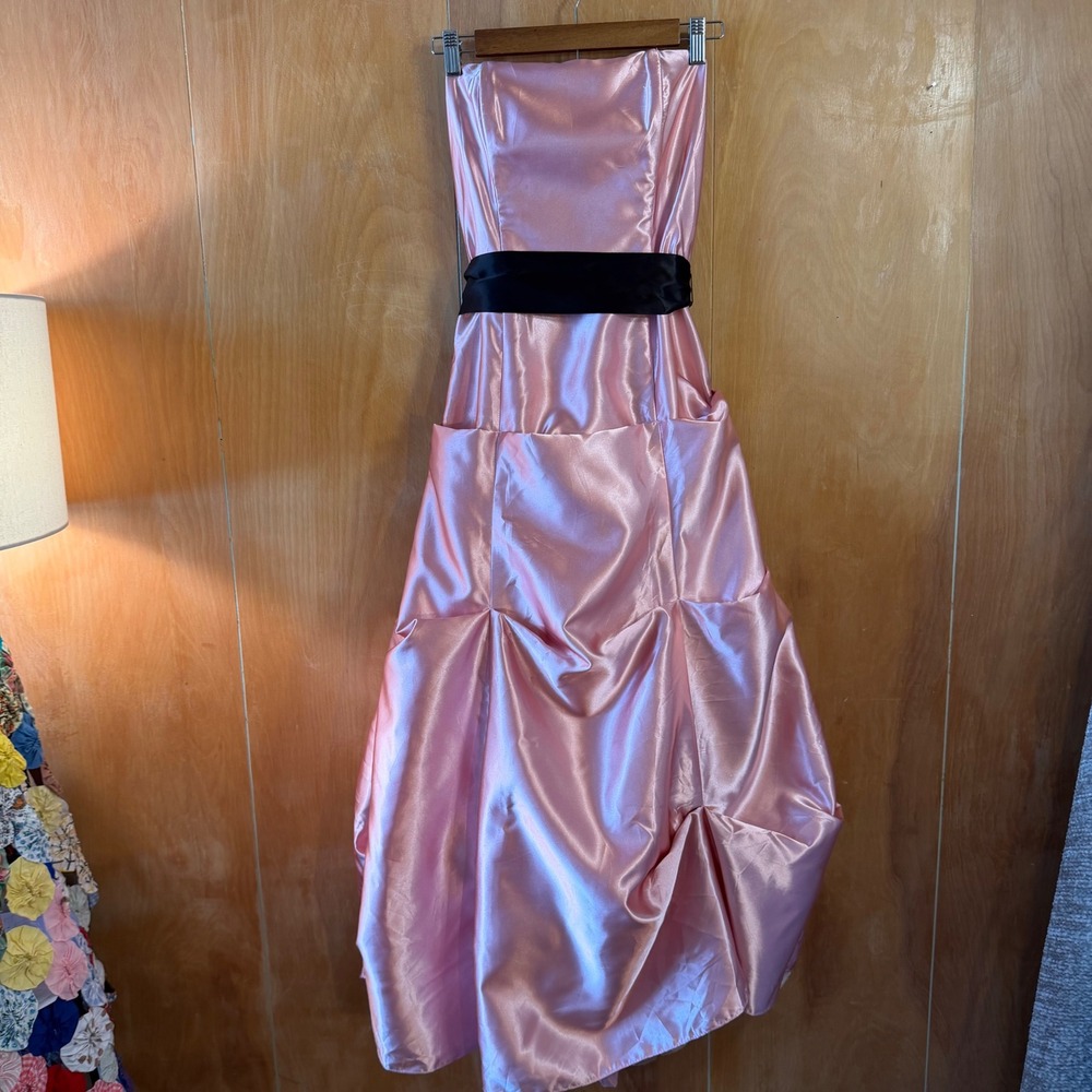 Jessica McClintock Gunne Sax Pink Satin Strapless Bubble Skirt Formal Dress 7/8